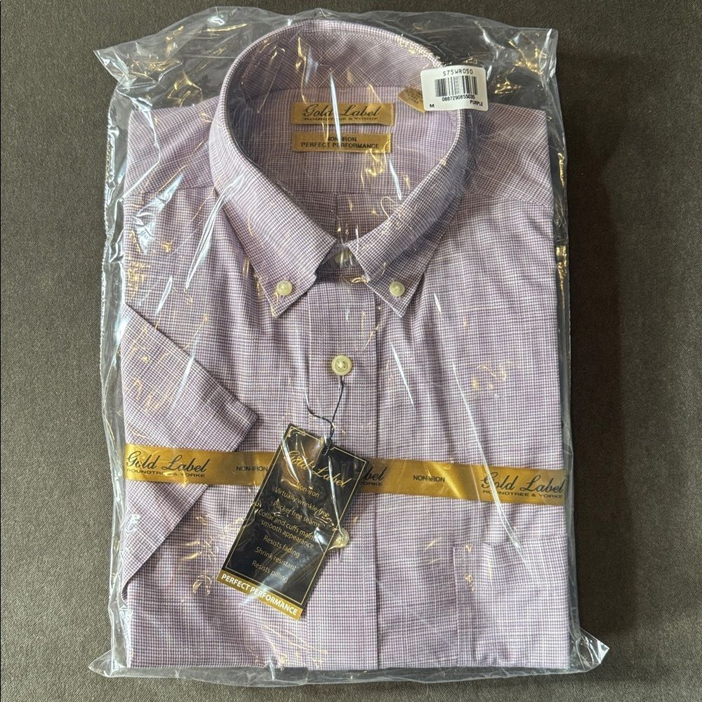 Roundtree & Yorke Gold Label Check Short Sleeve Button Up Shirt Non-Iron M NWT
